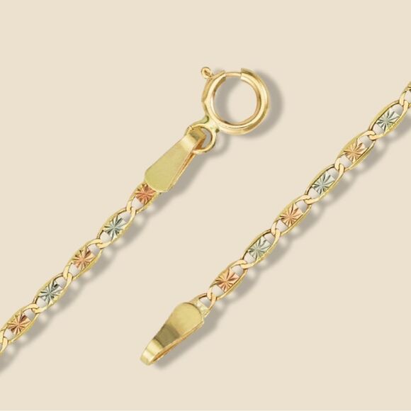14k Solid Gold Tri-Color Chain Necklace | Birthday Gift | Timeless Chain | 20” - Picture 3 of 4